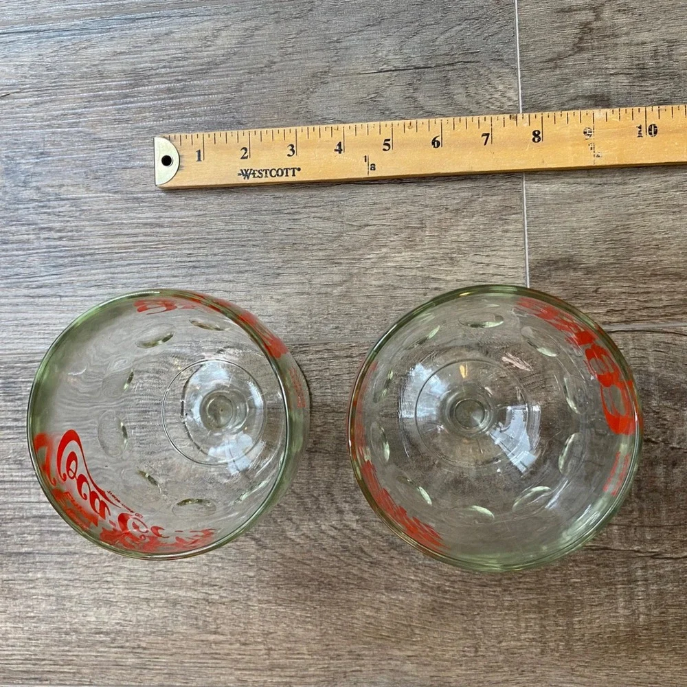 Vintage Coca-Cola Red Logo Thumbprint Glass Goblets Set of 2 Clear 6 Inch 1970s
